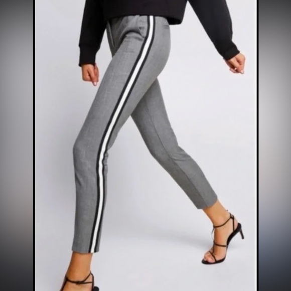 Zara Pants - Zara Gray Plaid Trousers with Black and White Side Stripe
